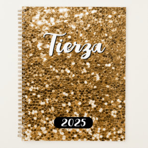 Agenda Brillo Dorado Personalizado 2025