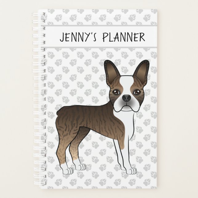 Agenda Brindle Boston Terrier Caricatura Perro y Personal (Anverso)