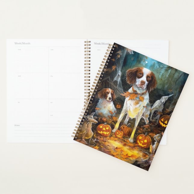 Agenda Brittany Spaniel de Halloween con calabazas aterra (Demostración)