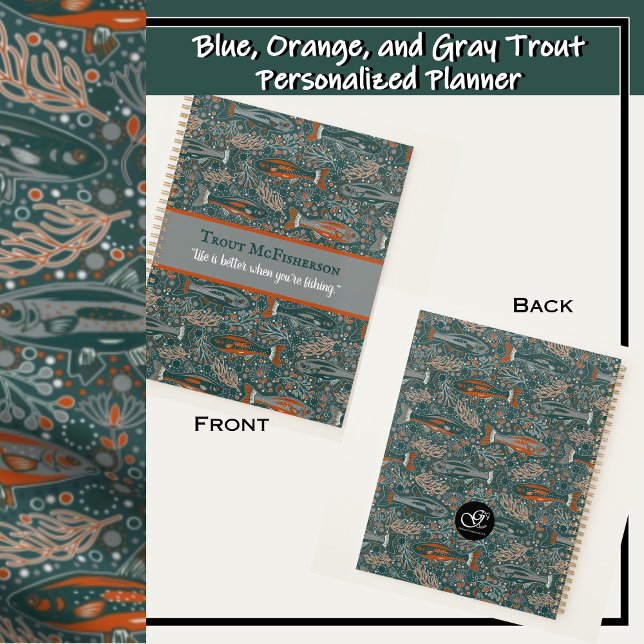 Agenda Brook Trout Pescado de agua dulce Naranja gris (Awesome trout fish design in shades of blue, gray, orange and white -official freshwater fish of NH)