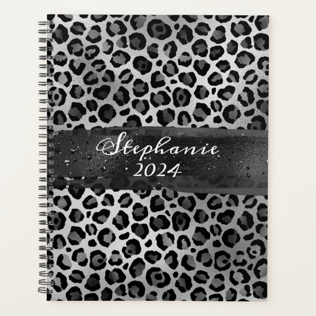 Agenda Brote de pincel de leopardo gris y Relieve metaliz (Anverso)