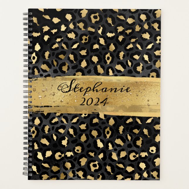 Agenda Brote de pincel de leopardo negro y Relieve metali (Anverso)