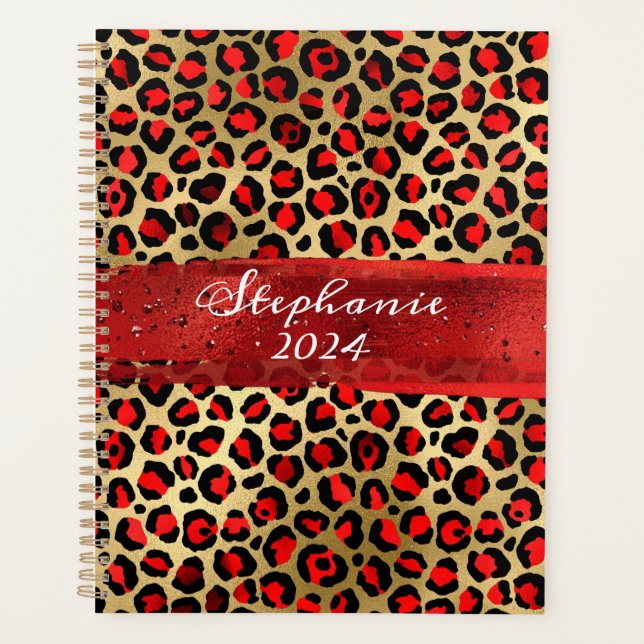 Agenda Brote de pincel de leopardo rojo y Relieve metaliz (Anverso)