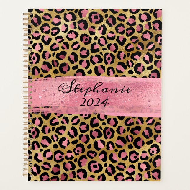 Agenda Brote de pincel de leopardo rosa y de Relieve meta (Anverso)