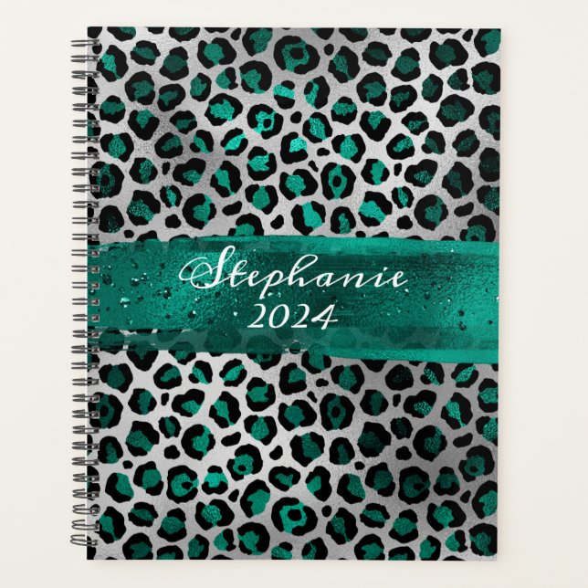 Agenda Brote de pincel de leopardo verde y Relieve metali (Anverso)