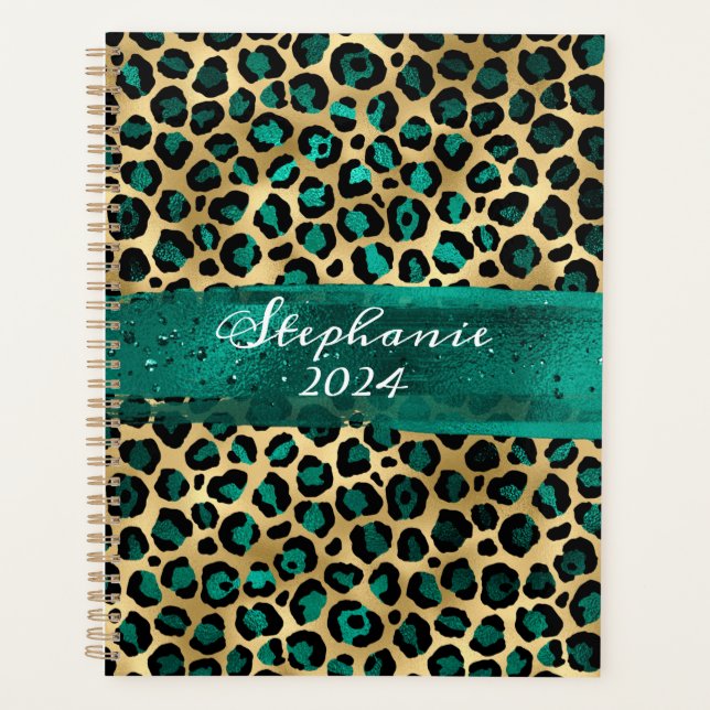 Agenda Brote de pincel de leopardo verde y Relieve metali (Anverso)