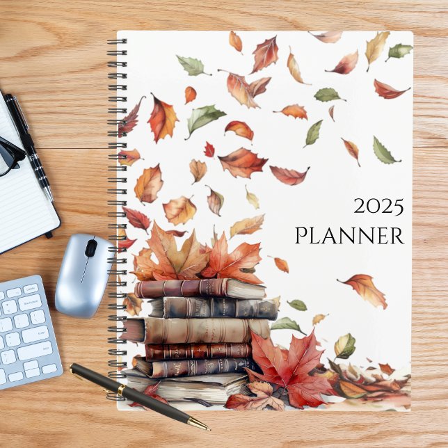 Agenda Brown Green Red Rustic Autumn Leaves Books 2025 (Subido por el creador)