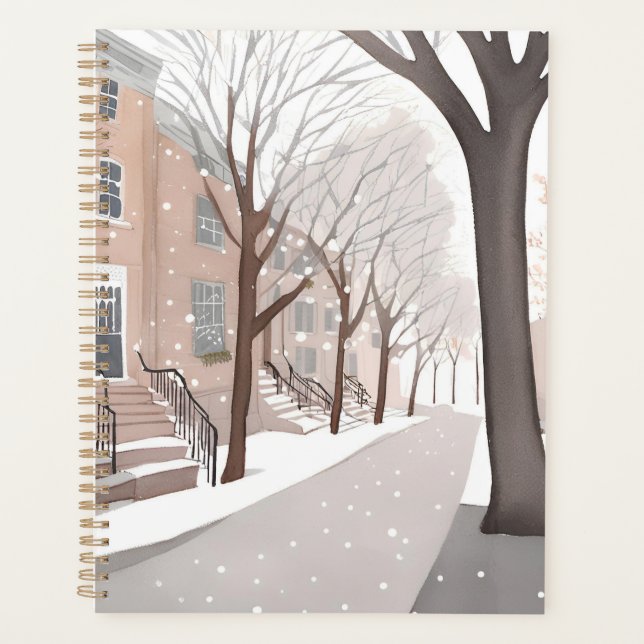 Agenda Brownstone Street | Snowy Winter Watercolor (Anverso)