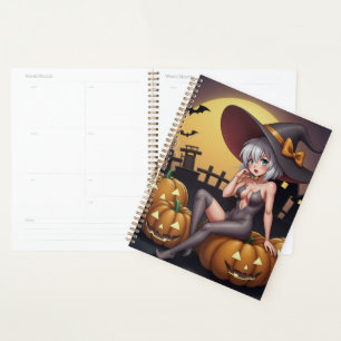 Agenda Bruja de Halloween con Ojo Verde en Jack-O-Lantern