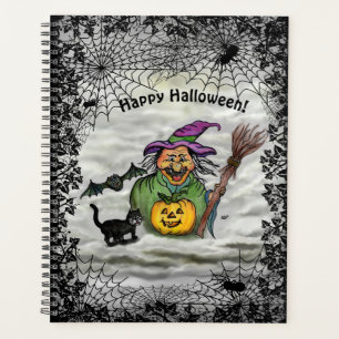 Agenda Bruja, gato, murciélago y calabaza, ¡Feliz Hallowe