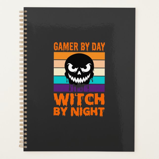 Agenda Bruja Jugadora Calavera Retro Halloween (Anverso)