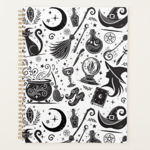 Agenda Bruja Mágica Caprichosa Wicca Pagana Blanco y Negr