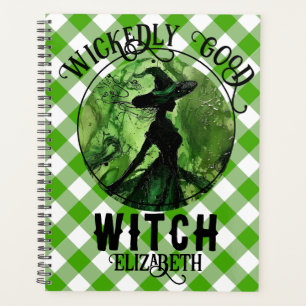 Agenda Bruja verde de gingham personalizada perversamente