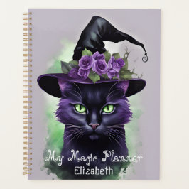 Agenda Brujas Black Cat Purple Flower Magic