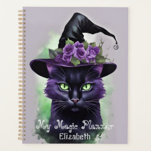 Agenda Brujas Black Cat Purple Flower Magic