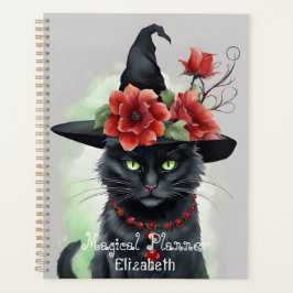 Agenda Brujas Gato Negro Flor Roja Magia