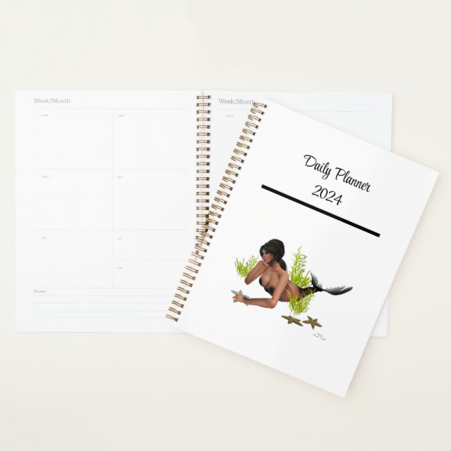 Agenda Brunette Mermaid Con Starfish Daily Planner (Demostración)