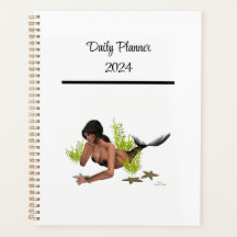 Brunette Mermaid Con Starfish Daily Planner