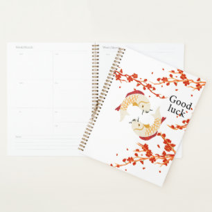 Agenda Buena suerte de pescado Koi con Sakura Japonés e