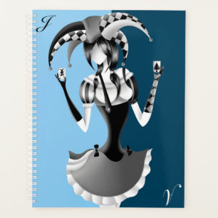 Agenda Bufón extravagante sosteniendo dos cartas de juego