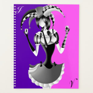 Agenda Bufón extravagante sosteniendo dos cartas de juego