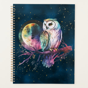 Agenda Búho Arcoíris Místico y Luna Llena Celestial