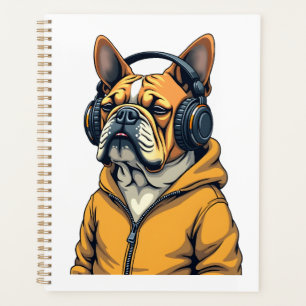 Agenda Bulldog Antiguo con Auriculares que Lleva Sudadera