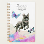 Agenda Bulldog de hoyo mágico<br><div class="desc">Este es un caprichoso ilustracion acuático de un bulldog negro que salta de las nubes de color arcoiris. Hay mariposas de bonito volando alrededor del perro. Pintado con las acuarelas Holbein y Daniel Smith.</div>