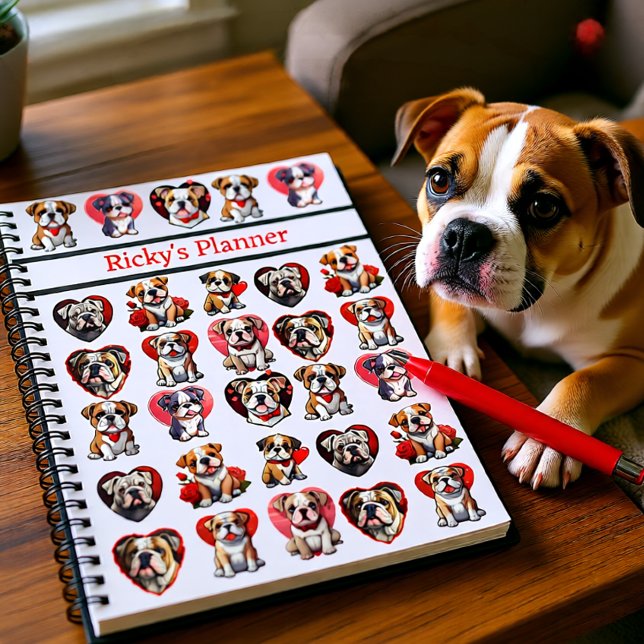 Agenda Bulldog de San Valentín personalizado (Valentine Bulldog Love Personalized Cute Dog Planner)