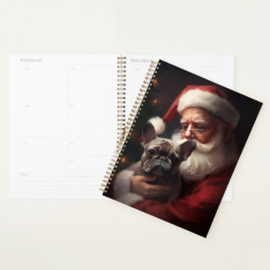 Agenda Bulldog Francés con Santa Claus Navideño Festivo