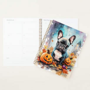 Agenda Bulldog francés de Halloween con calabazas temeros