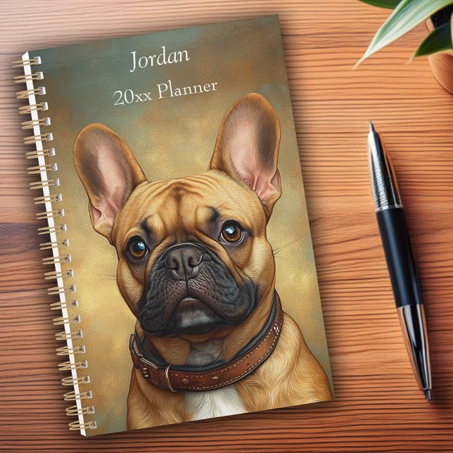 Agenda Bulldog francés Fawn Retrato francés personalizado (French Bulldog Fawn Frenchie Portrait Personalized Planner)