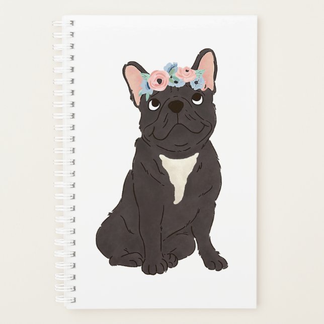 Agenda Bulldog francés floral Amantes del perro negro fra (Anverso)