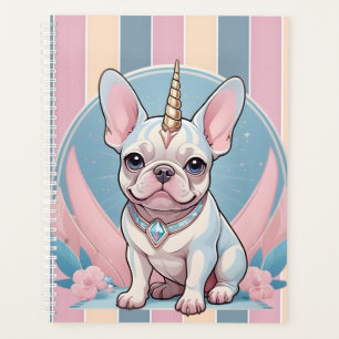 Agenda Bulldog francés lindo Unicorn Pastel rosa