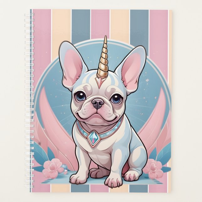 Agenda Bulldog francés lindo Unicorn Pastel rosa (Anverso)
