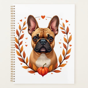 Agenda Bulldog Francés Vintage con Corona de Hojas de Oto