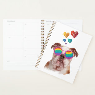 Agenda Bulldog inglés con El día de San Valentín cardiaco