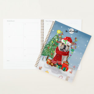 Agenda Bulldog Inglés en la Nieve con Regalos de Navidad