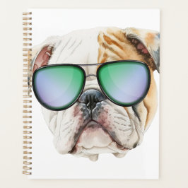 Agenda Bulldog inglés lindo con gafas de sol, perrito gra