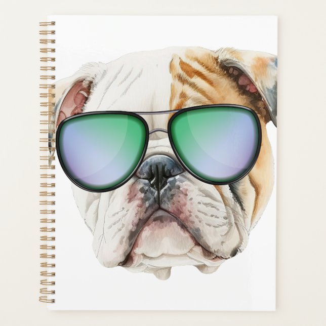 Agenda Bulldog inglés lindo con gafas de sol, perrito gra (Anverso)