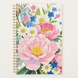 Agenda Buquet de acuarela vibrante de peonías, daisias