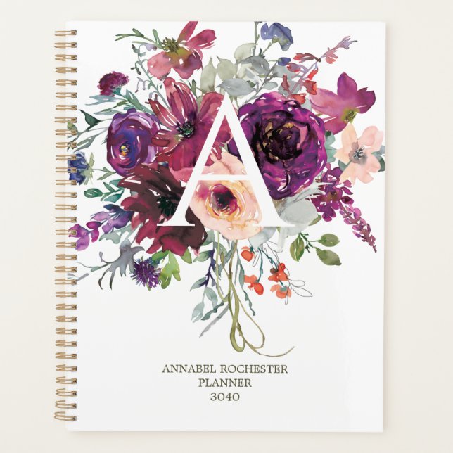 Agenda Buquet floral morado y malauí personalizado (Anverso)