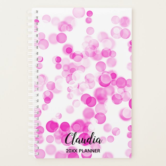 Agenda Burbujas rosadas Bokeh Effect Dots | Personalizado (Anverso)