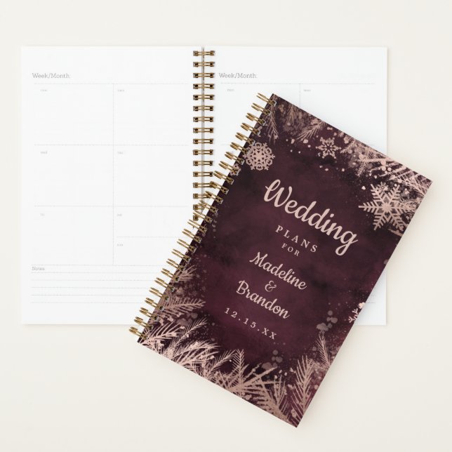 Agenda Burgundy acuarela con Rosa de Boda de Invierno de  (Demostración)