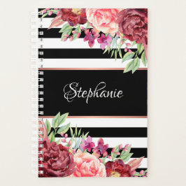 Agenda Burgundy Floral Black Stripes Monograma