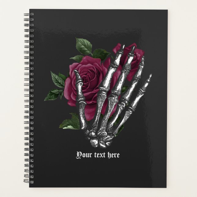 Agenda Burgundy Floral Skeleton Boda gótico (Anverso)
