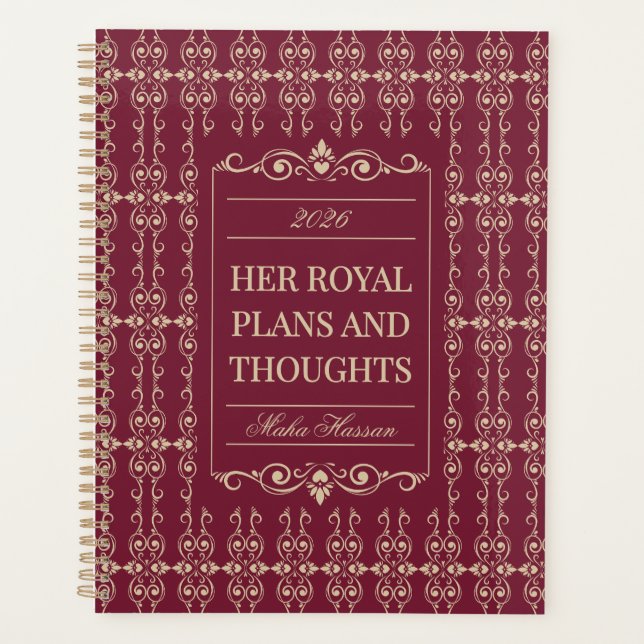 Agenda Burgundy & Gold Planner | Personalized Name & Year (Anverso)
