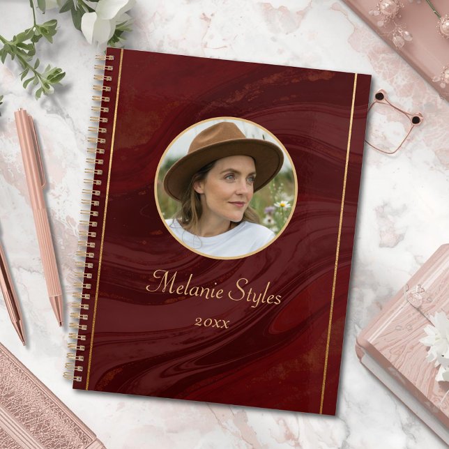 Agenda Burgundy Marble Personalized Photo (Subido por el creador)