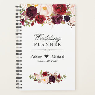 Agenda Burgundy Marsala Watercolor Boda Floral Roja