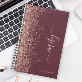 Agenda Burgundy personalizado con destellos de oro rosa 2